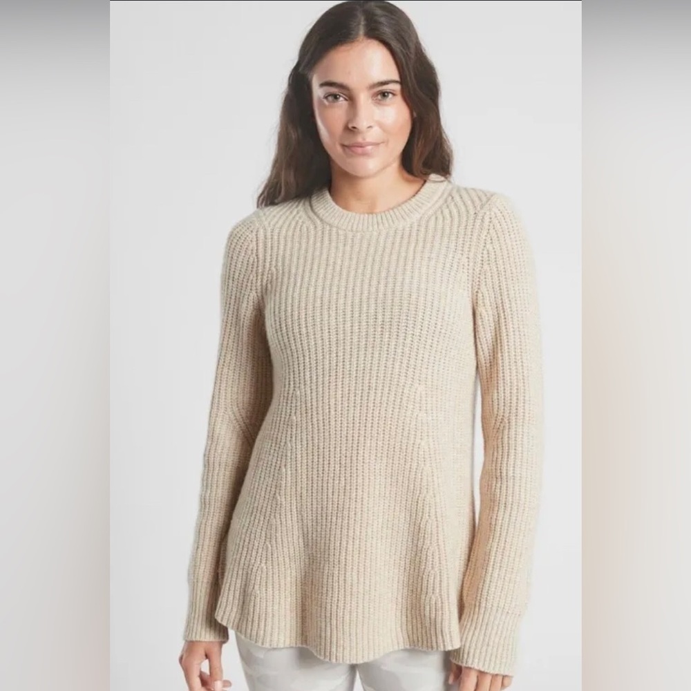 Athleta Women’s XS Sierra Chunky Knit Wool Coconut Grandpacore Winter Sweater - Picture 2 of 9